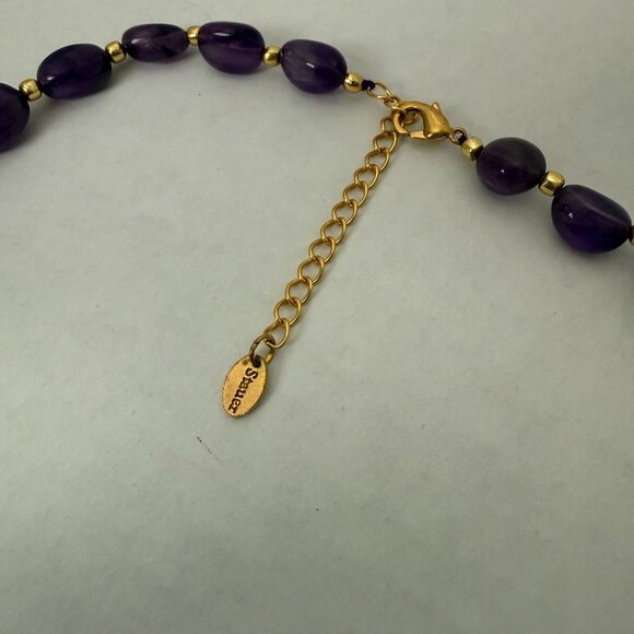 Stauer Lusso Amethyst Beaded Necklace Gold-Tone Accents Adjustable Chain 18-20" - Picture 10 of 10